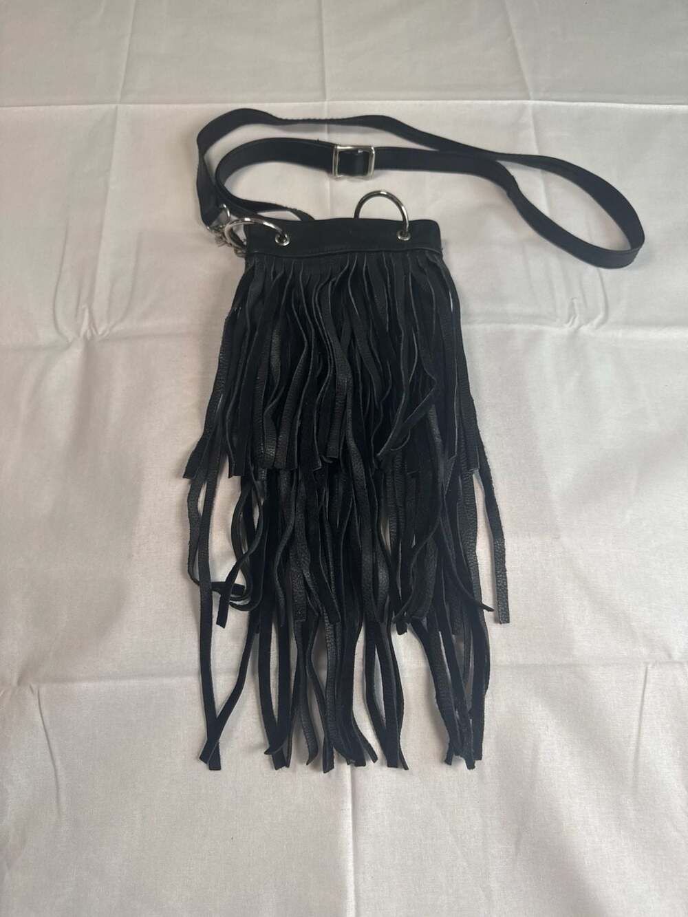 Romag Black Leather Fringe Crossbody Festival Bag